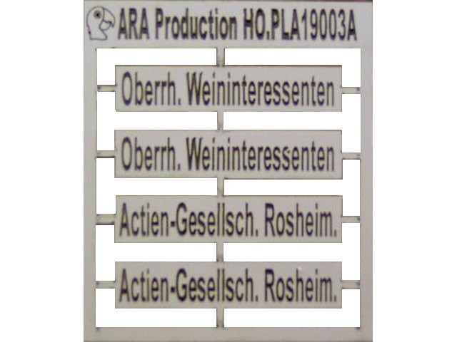 ARA - HO.PLA19003A Plaques Wagons H0 - Oberrh. Weininteressenten, Actien-Gesellsch. Rosheim.